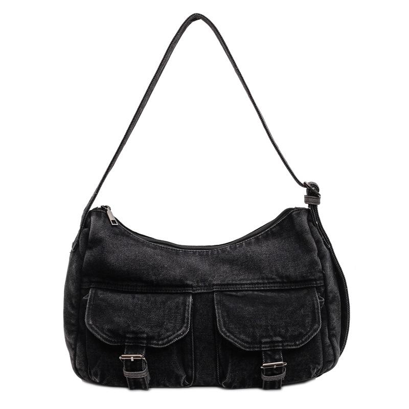 Women's Designer Denim Bag - Retro Multi-Pocket Crossbody Shoulder Bag with Unique Style, Fashiable Denim Handbag for Women