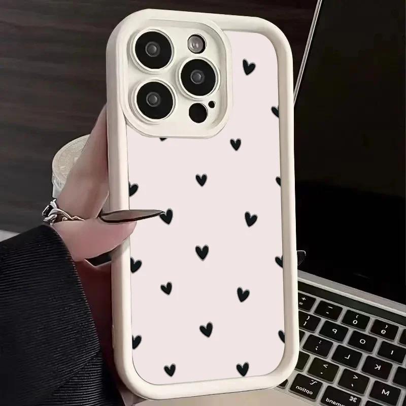 Phone Case For iPhone 16 15 13 14 12 11 Pro Max 7 8 15 16 Plus XR X XS Max SE2022 Love Heart Print Matte Soft Shockproof Cover