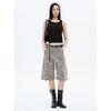 Leopard Print Bermuda Denim Pants Beige
