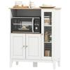 Kitchen microwave cabinet with 1 compartment, 3 cable pass-through doors, 80 x 35 x 97 cm, white and wood-like