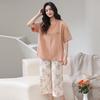 Pajamas Women's 1011 New Summer Women's Modal Cotton Short-sleeved Cropped Pants Show Wan Loungewear Summer Suit
