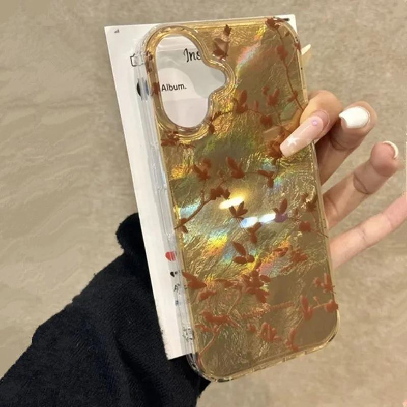 Golden Brown Leaves Clear Phone Case for IPhone 16 15 14 13 12 11 Pro Max XS X XR SE2 7 8 Plus 15 Vortex Pattern Hard Back Cover
