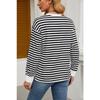 Kadın Altlık Gömlek Sonbahar ve Kış Yeni Moda Kontrast Renkli Bol Yuvarlak Yaka Çizgili Uzun Kollu Üst