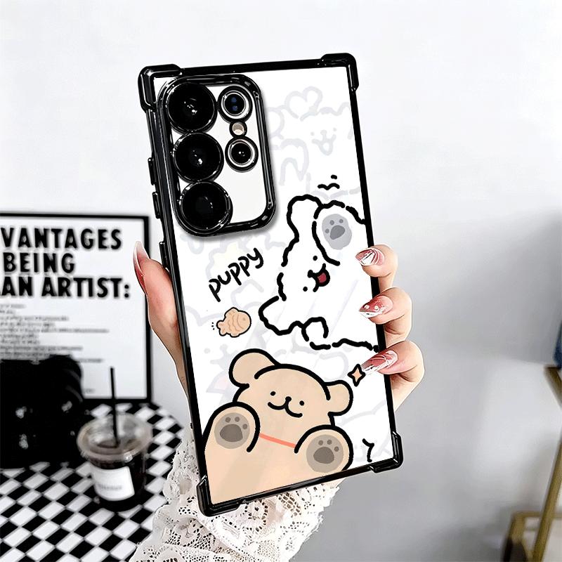 Kawaii Line Puppy Cute Soft Phone Case For Samsung Galaxy S26 Ultra S25 Edge S24 FE S23 Plus S22 S21 + S20 Plating Anti-Fall Fun