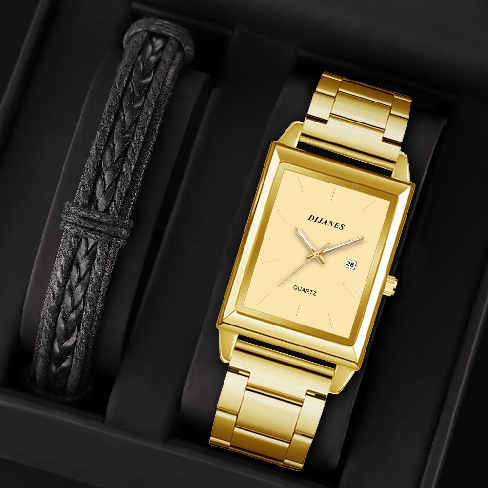 Square Business Men'S Watch Trendy Fashion Steel Belt Calendar Luminous Quartz Watch