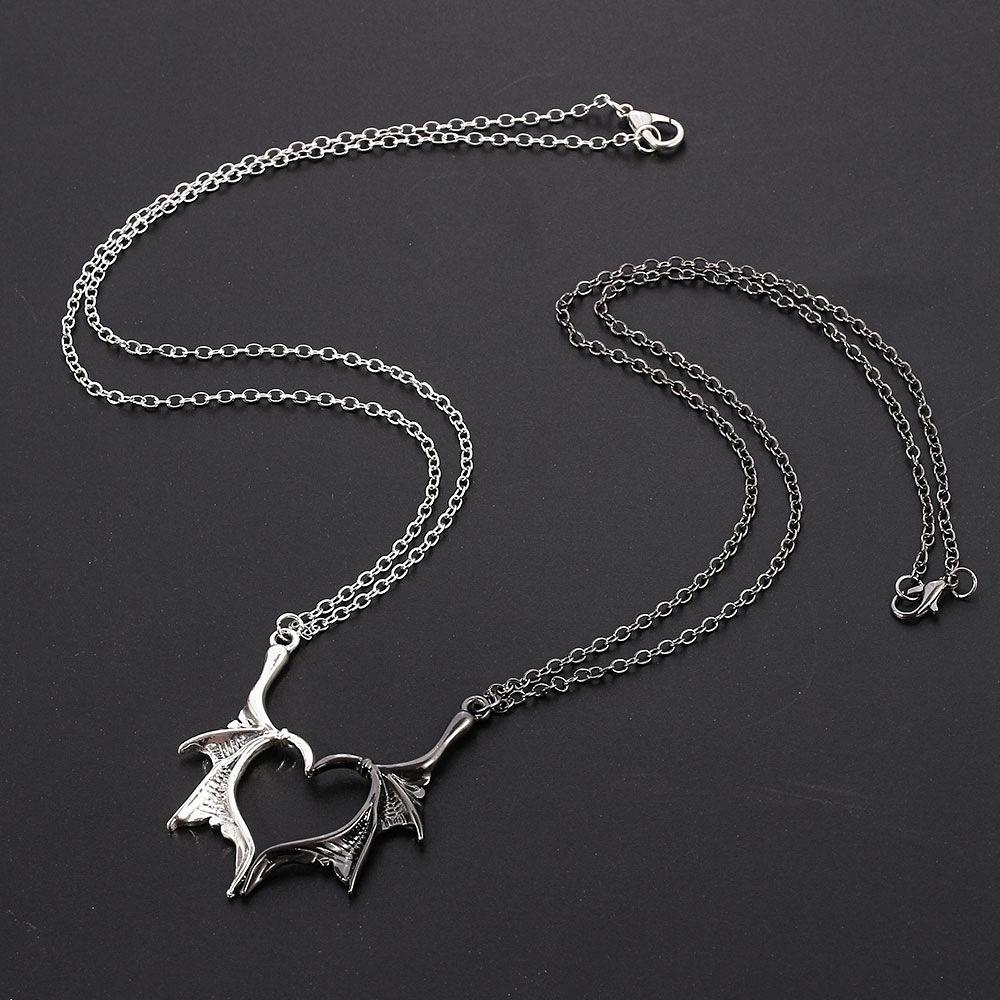 Lovers Jewelry Antiquity Gift Valentines Gift Darkly Wing Heart Necklace Vintage Charm Punk Angel Demon Wing Pendant Necklace