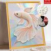 Pearl Painting Art Painting Kit for Adults and Beginners, Elegant White Betta Fish Sparkling Painting Craft Home Wall Decor Handmade Gift