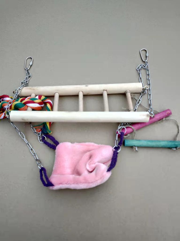 Eco-Friendly Hanging Basket Swing for Parrots Bird Perching Supplies with Wood Nesting Supplies