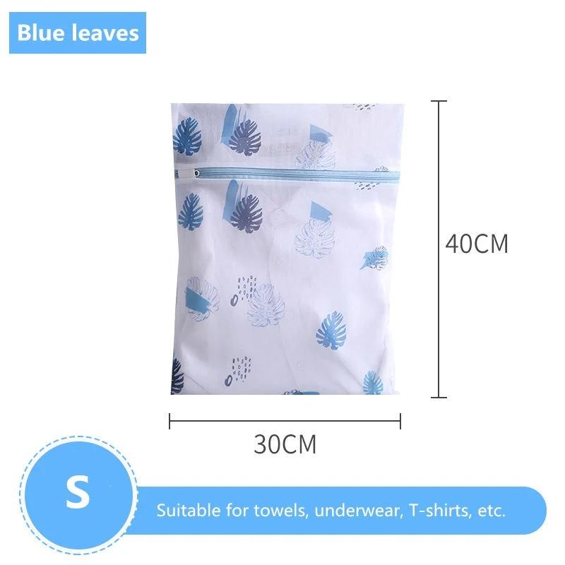 Laundry Bag Print Blue Leafves Polyester Washing Bags Bra Underwear Protect Dirty Clothes Storage Bathroom Organize Wash Bag