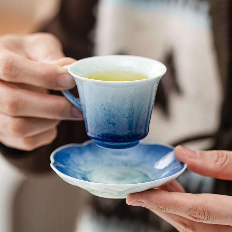 Exquisite Crystalline Glaze Ceramic Mug and Saucer - High-Grade Office Tea and Coffee Cup Gift