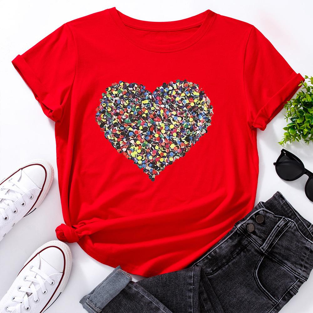 Creative Love Pure Cotton Loose Round Neck Short Sleeved Women's T-shirts