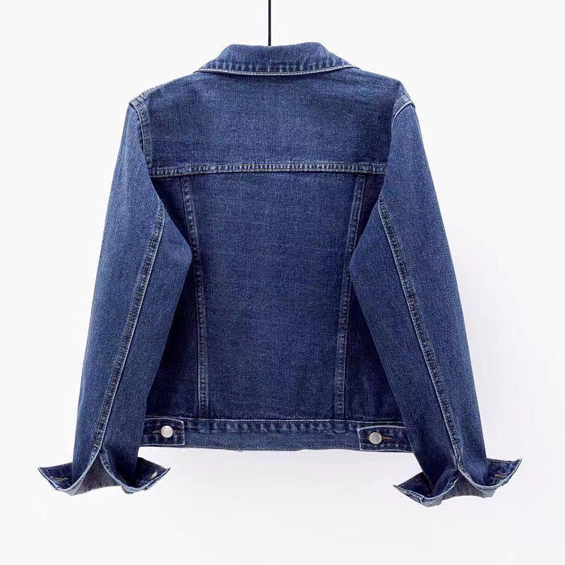 Womens Short Denim Jacket 2026 Fall Loose Fit Long Sleeve Casual Open Front Coat In Dark Blue