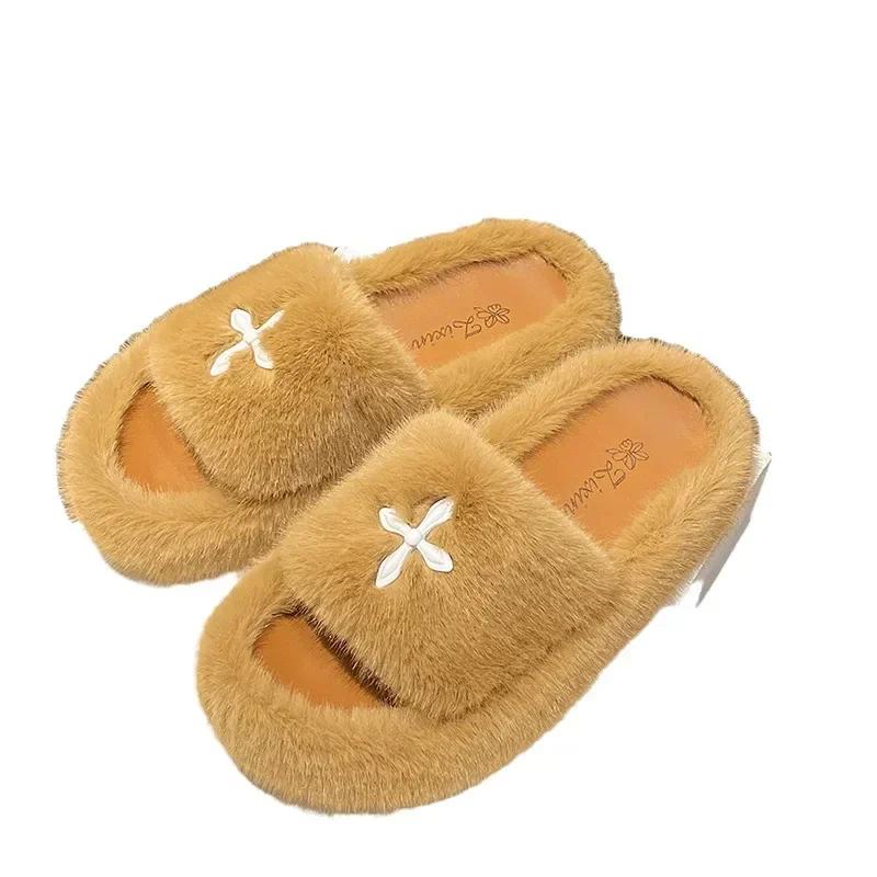 Plüschpantoffeln mit dicker Sohle Damen Herbst Winter Neu Indoor Outdoor Weiche Bequeme Baumwollpantoffeln Rutschfest Freizeit Schuhe