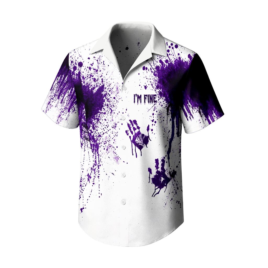 Men's Casual Short Sleeve Halloween Print Button Down Shirt