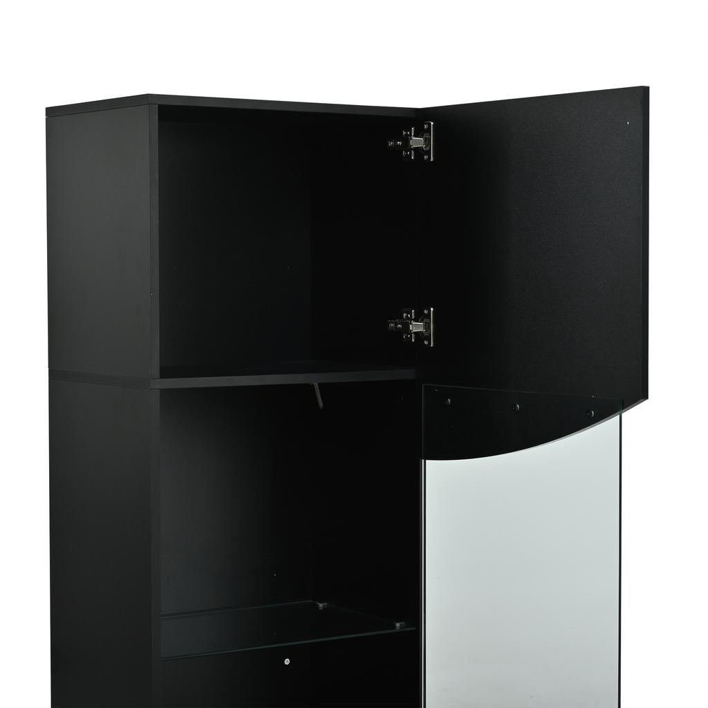 Vetrina da Soggiorno 35*50*165cm, Finitura Lucida (Porte), Alto, Ampio Spazio di Archiviazione e Illuminazione a LED, Design della Superficie Ondulata ad Arco Concavo, Nero