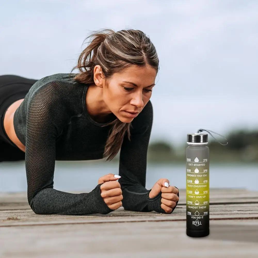 3er-Set Große Kapazität Fitnessstudio Strohbecher Plastik-Wasserbecher Farbverlauf Sport-Wasserflasche Büro