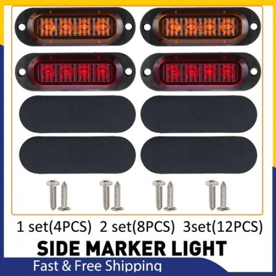 Amber/Red Oval 4LED Side Turn Marker Light Lamp RV Clearance Truck For Trailer