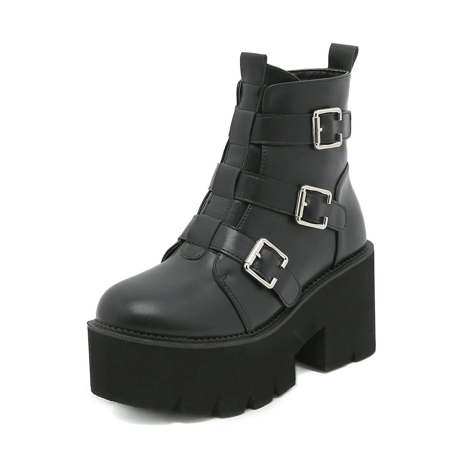 

Осенние полусапоги Мартин на толстой подошве, водонепроницаемые, на платформе, с боковой молнией, с металлической пряжкой на ремне, популярные женские ботинки 43