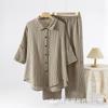 New fashion striped printed shirt loose casual versatile pure cotton pajamas set pure cotton comfortable pajamas