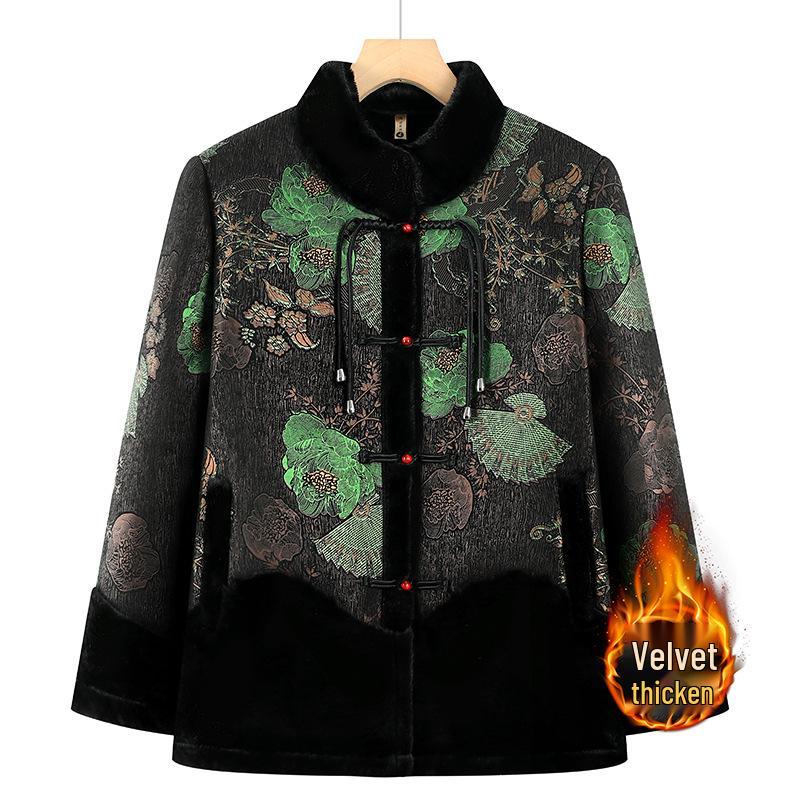 

Women s Leather & Fur Winter Coat: Grandma s Style, Warm Thickened Jacket for Middle-Aged 5XL чёрный
