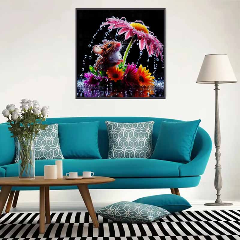 New Arrival 5D DIY Full Circle Diamond Painting "Mouse and Flower" Embroidery Cross Stitch Home Decor Gift