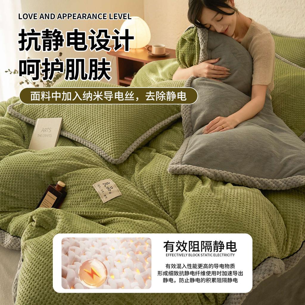 Thickened Milk Fleece Coral Fleece Bed Four-Piece Set Flannel Double-Sided Fleece Bed Sheet Quilt Cover