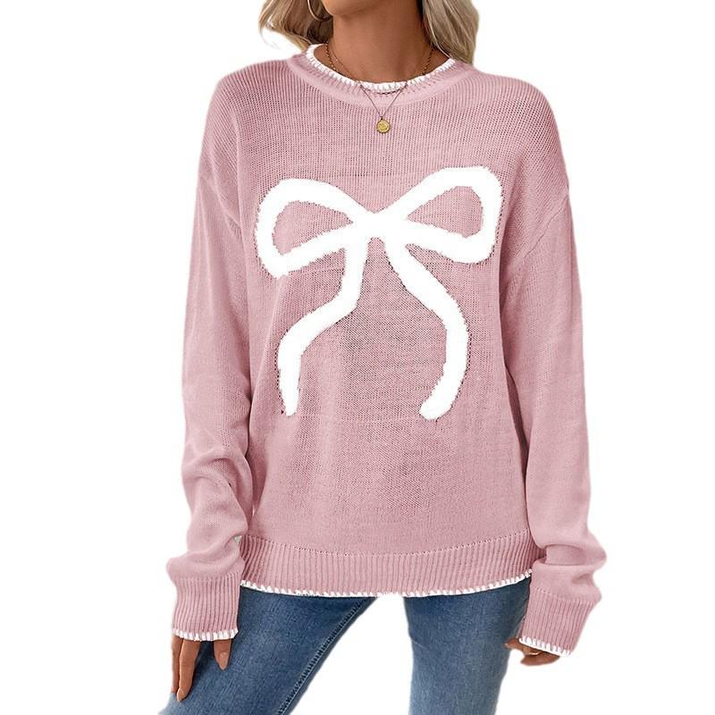 Women's European American Valentine’s Bow Jacquard Sweater - Autumn Winter Fashion