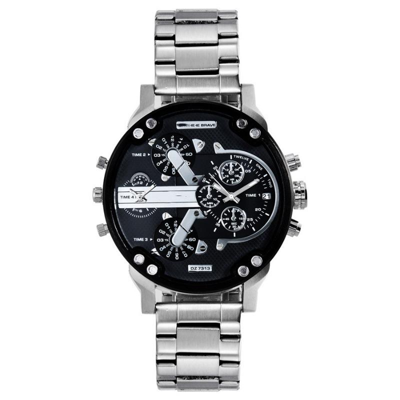 Herrenuhr personalisiert großes Zifferblatt trendige Uhr Edelstahl mit Quarzwerk