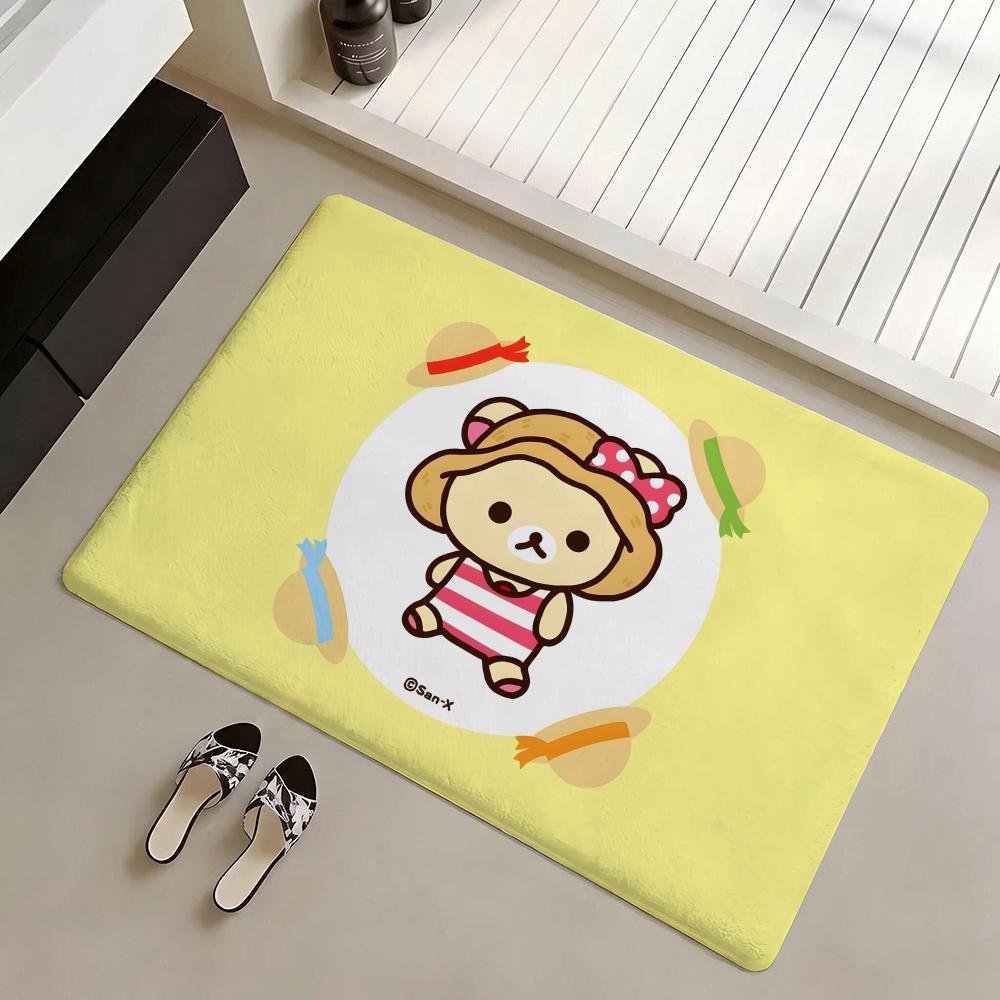 Floor Mat Eco Flannel Doormat Non-Slip Odorless Indoor Soft Short Plush Floor Rug R-Rilakkuma Anime