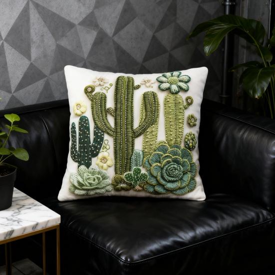 Față de pernă cu model cactus Imprimeu viu cu plante Husă de pernă de dimensiune standard cu fermoar ascuns Decor pentru casă