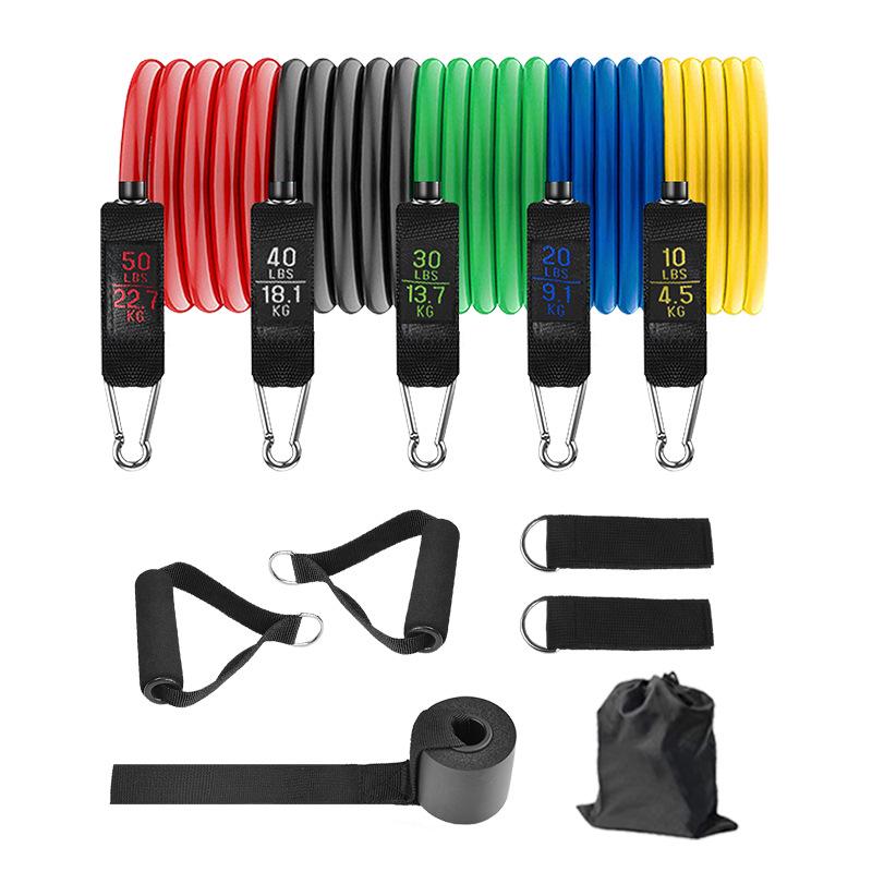 11-Piece Resistance Band Set: Multifunctional Elastic Fitness Ropes (150 Lbs)