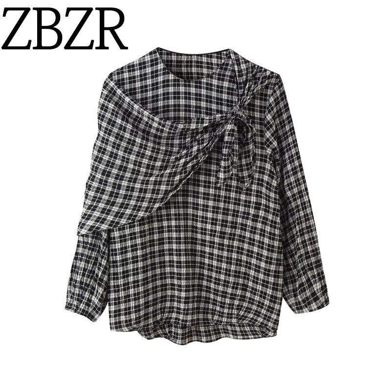 Za Autumn New Women's Clothing Zr European and American Style Fashionable Checkered Multifunctional Headscarf Shirt 8800240 809