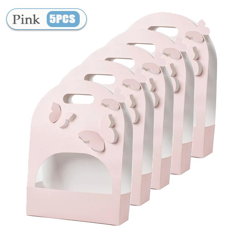 5/10PCS Portable Wedding Favour Boxes 3D Butterfly Carrier Bag Pink Floral Arrangement Gift Paper Package Flower Bouquet Bags