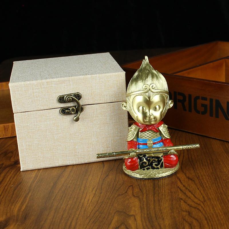 Brass Wukong Office Car Dashboard Pure Ornament Gift Box Sitting Zodiac Monkey Copper Craft