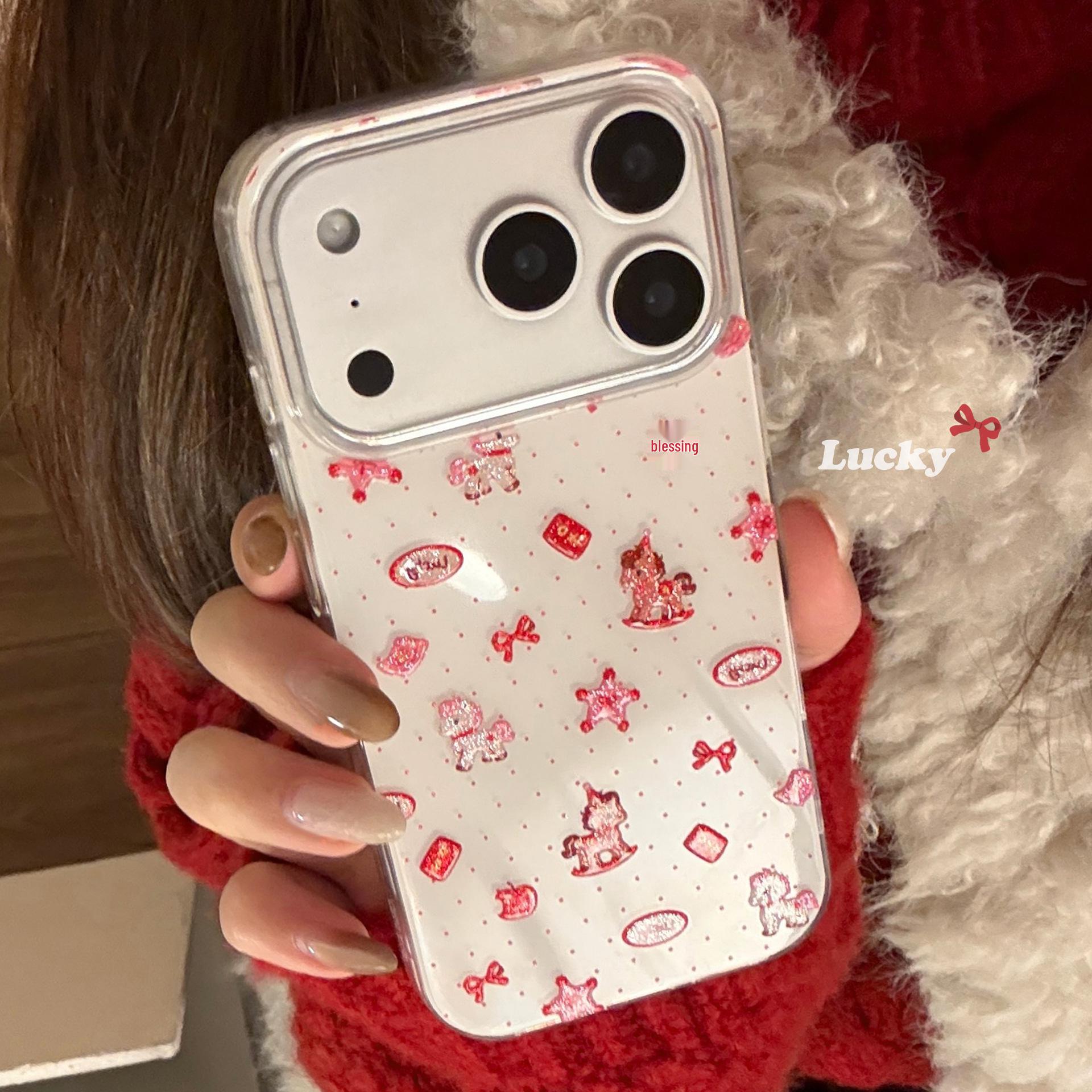 

Glitter Pink Pony Cartoon Case for Apple iPhone 16 Pro Max, iPhone 17, and Embossed 14/15 Models 13 Pro Max