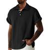 Summer Men Hollow Out Textured Polo Shirt Casual Roll Up Sleeve Top
