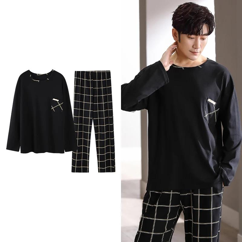 Hjorteutskrift Elegant pyjamassett for mann Høst Vinter Mote Myk bomull Herre Loungewear Komfortabelt nattøy