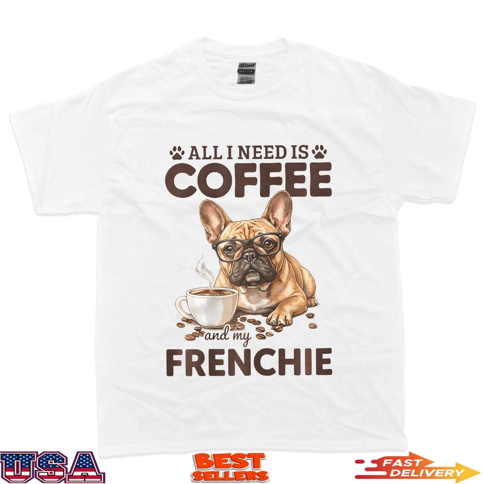 

French Bulldog Coffee Frenchie Dog 100% Cotton T-shirt Mens Tees Top L