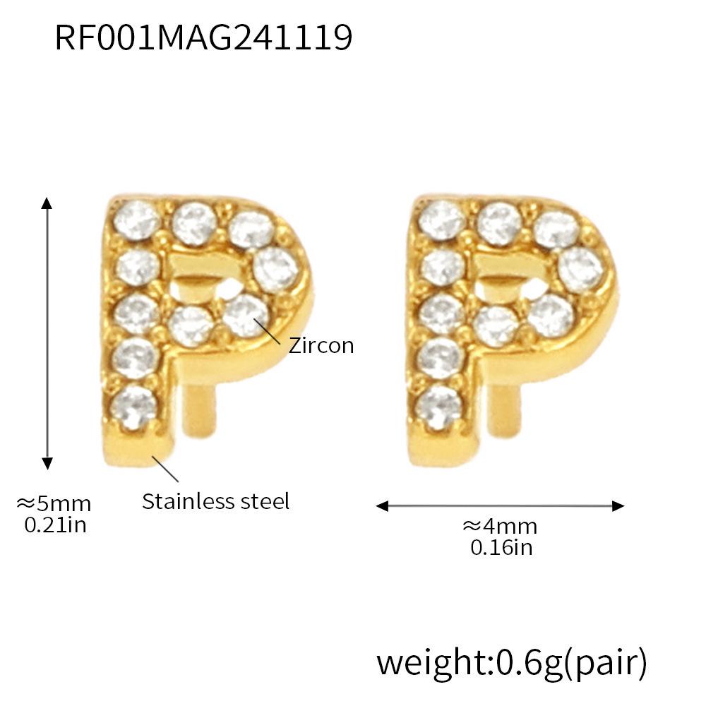 Qiong Yao 26-Letter Zircon Inlaid Jewelry Set: Gold-Plated Titanium Steel Necklace, Bracelet, Ring, and Stud Earrings.