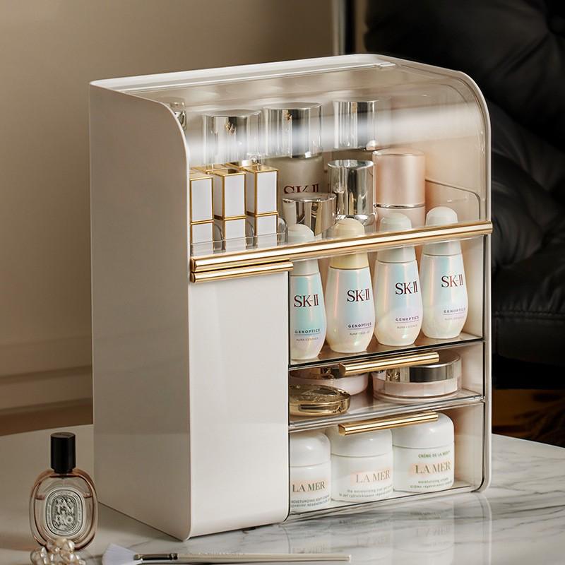 Large Capacity Dustproof Cosmetic Storage Box for Skincare, Lipstick, and Masks