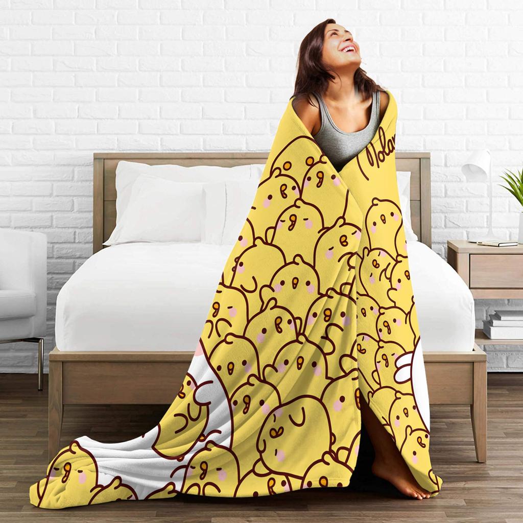 Couverture Flamboyante Molang Dessin Animé Drôle Hiver Super Chaude Jeté de Lit pour Chambre d'Étudiant Couvre-lit Couverture de Canapé Lit Nouveauté