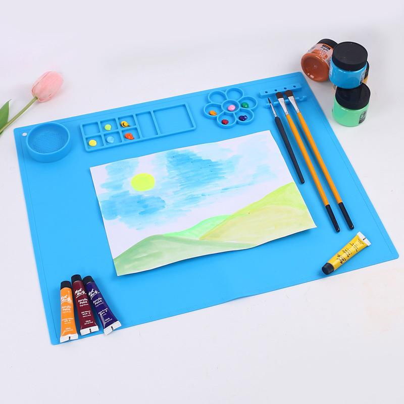 Silicone Painting Mat,Large Silicone Art Mat, Art Mat With Cup, Easy Clean Up, Protects Surfaces Perfectly. For Paint, Color