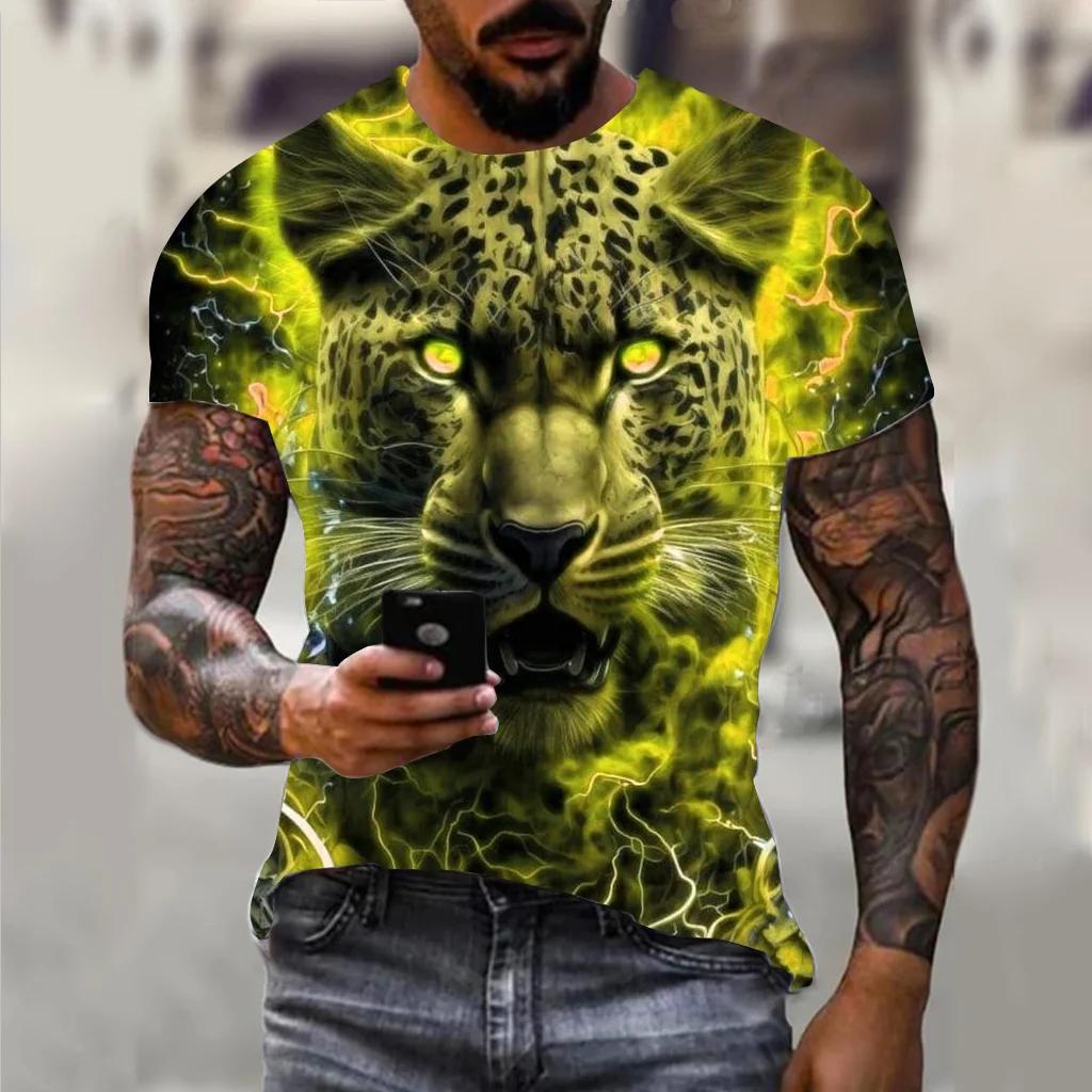 

Харадзюку Хип-хоп Тренд Уличный Повседневный Круглый Вырез Короткий Рукав Свободный Топ Веселый 3D Животный Тигр Принт Пламени Мужские Футболки XS