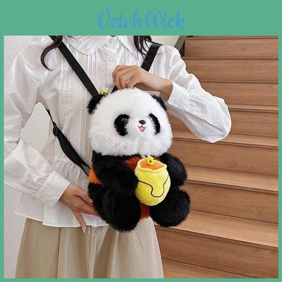 Cute Plush Panda Handheld Avocado Apple Mahjong Gourd Design Children Backpack For Kids And Daily Use