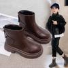 Girls' Martin Boots2026New autumn and winter children's warm cotton boots, girls' plush short boots, British style leather boots