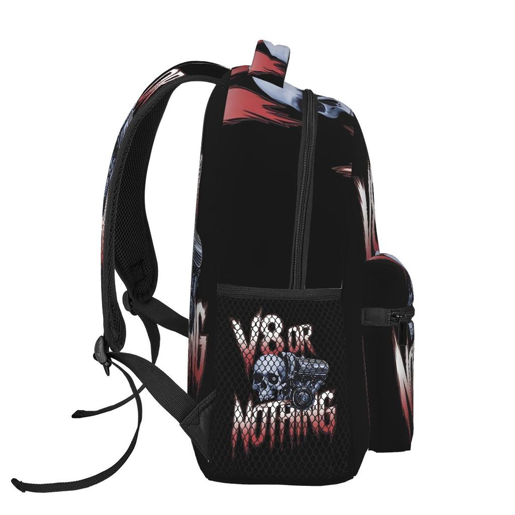 V8 Or Nothing Old Track Hot Rod Oldschool Automobile Backpacks Boys Girls Bookbag Students School Bags Rucksack Shoulder Bag