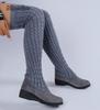 Größe 35-41 Damen Keilabsatz Oberschenkelhohe Stiefel Strick Stretch Sockenstiefel Rutschfest Herbst Winter Mode Über das Knie Lange Stiefel 2026