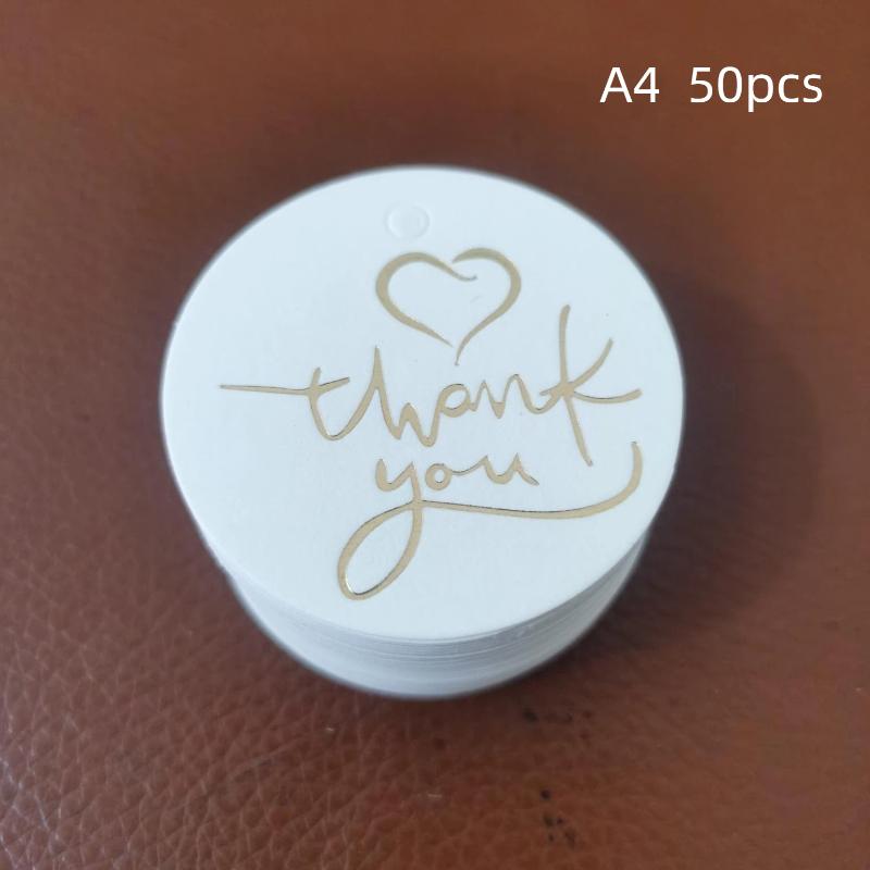 Thank You Tags 50Pcs Bronzing Stamping Black White Paper Card for Valentine's Day Gift Favor Retail Price Label