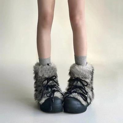 Thick-soled Snow Boots Women's Winter Hair Integrated Short Cotton Shoes Inner Height Increase Martin Boots Warm Winter Models