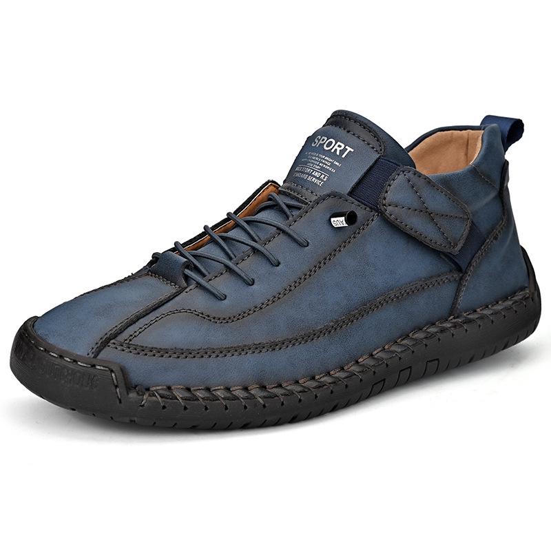 New Bestseller Plus Size Hand-stitched Microfiber Leather Men s Non-slip Mid-top Casual Shoes 43 синий